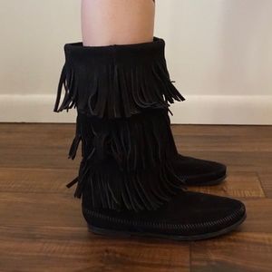 Moccasin boots, black boots, leather shoes